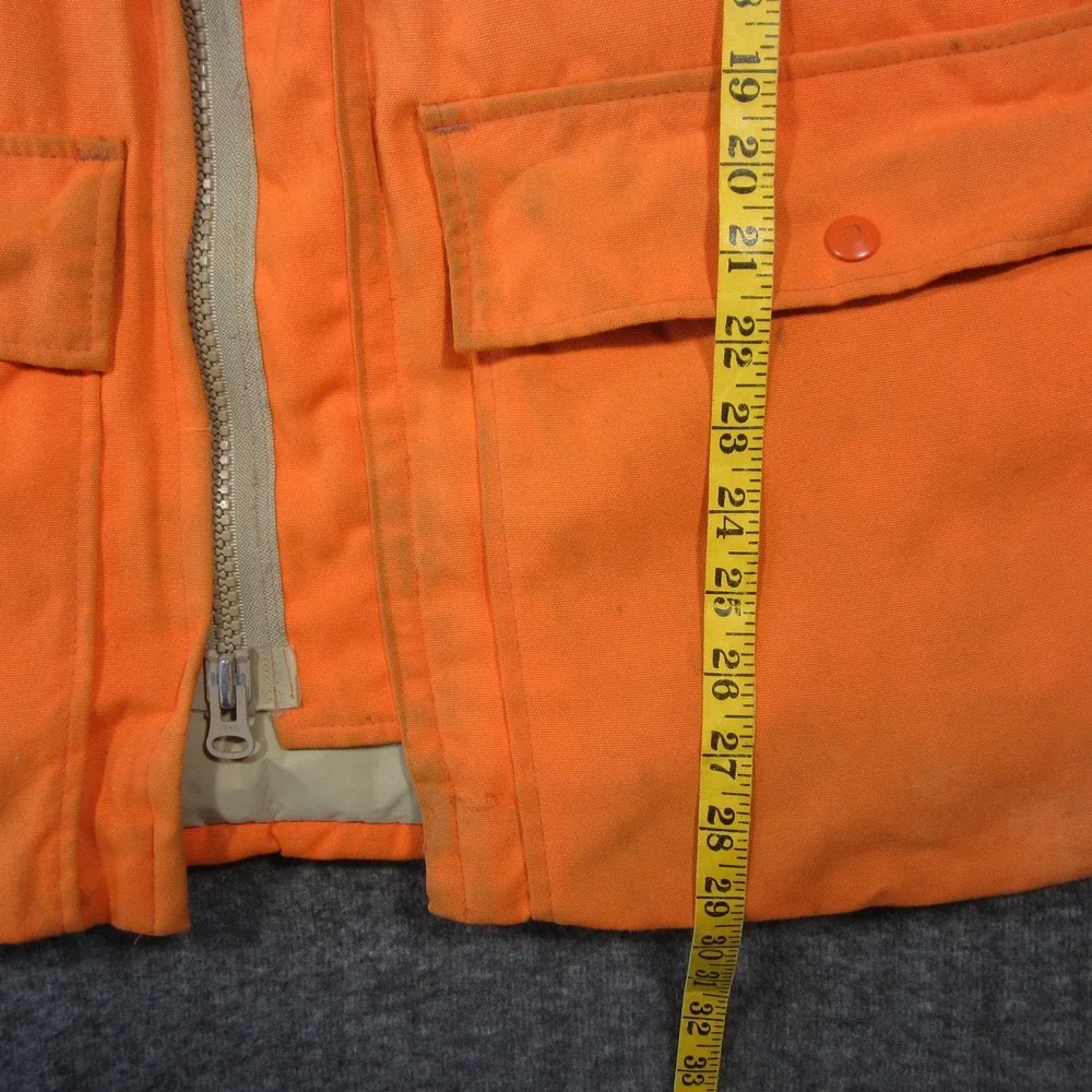Vtg Woolrich Down Filled Coat Mens L Blaze Orange Insulated‎ Zip up Hunting Camp